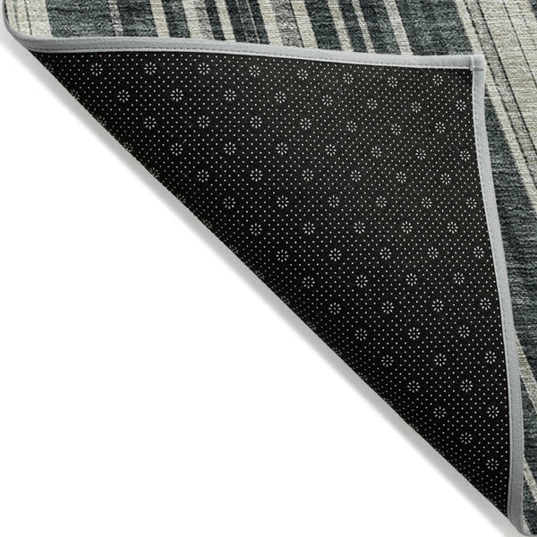 HomeRoots 5' Modern Striped Washable Area Rug in Black, Gray, and Ivory - Stylish Indoor Outdoor Solution 10' X 14' 614964