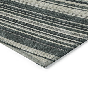 HomeRoots 5' Modern Striped Washable Area Rug in Black, Gray, and Ivory - Stylish Indoor Outdoor Solution 10' X 14' 614964