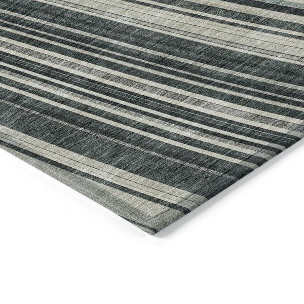 HomeRoots 5' Modern Striped Washable Area Rug in Black, Gray, and Ivory - Stylish Indoor Outdoor Solution 10' X 14' 614964
