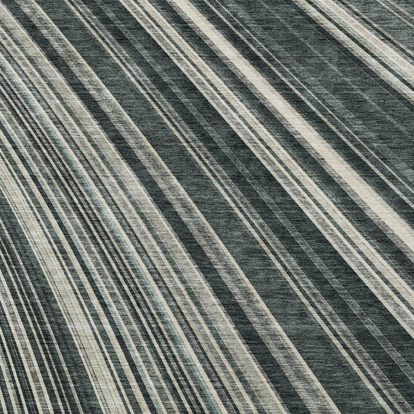 HomeRoots 5' Modern Striped Washable Area Rug in Black, Gray, and Ivory - Stylish Indoor Outdoor Solution 10' X 14' 614964