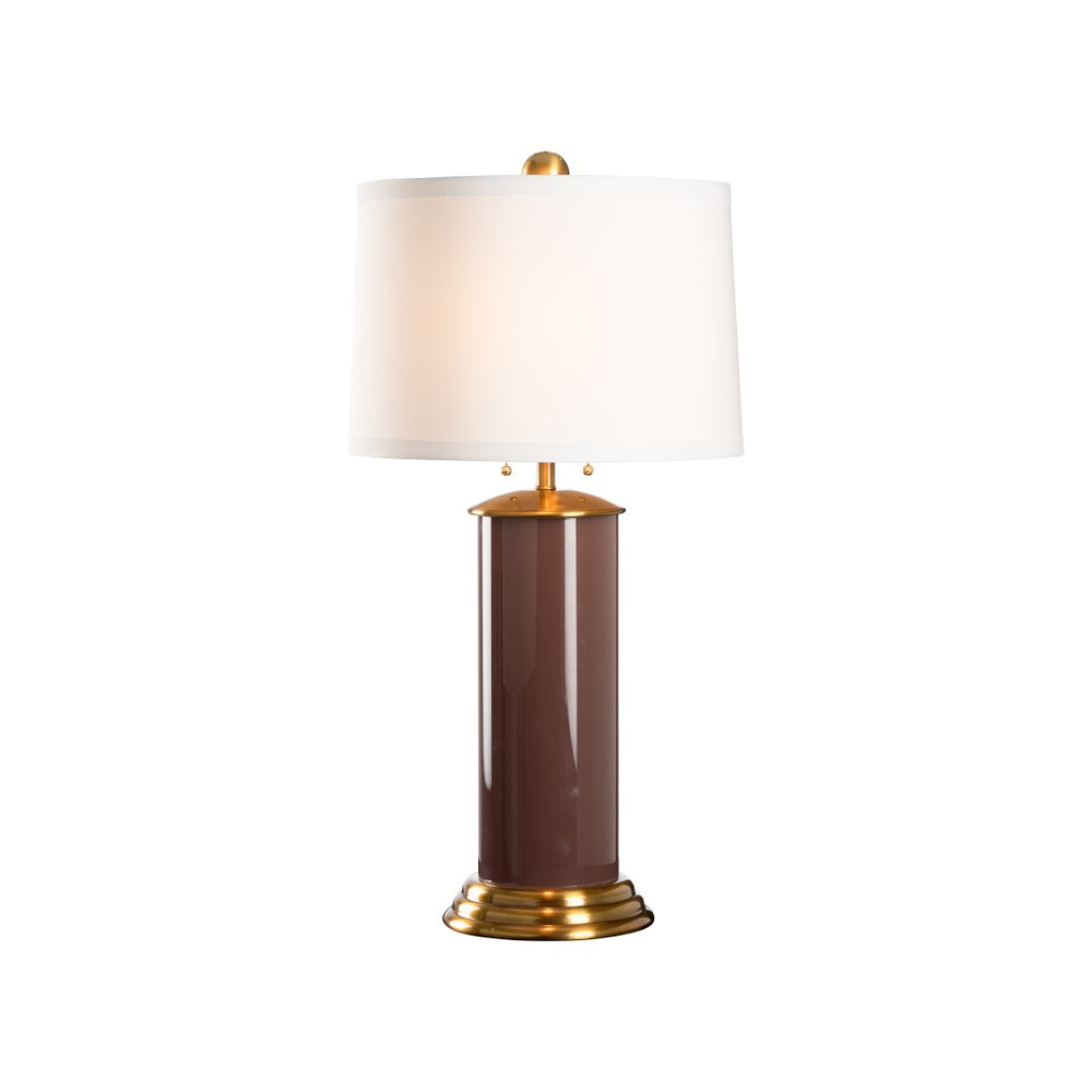 Wildwood Savannah Sculptural Lamp With Reverse-Painted Glass Column, Antique Brass Accents & White Shade 61497
