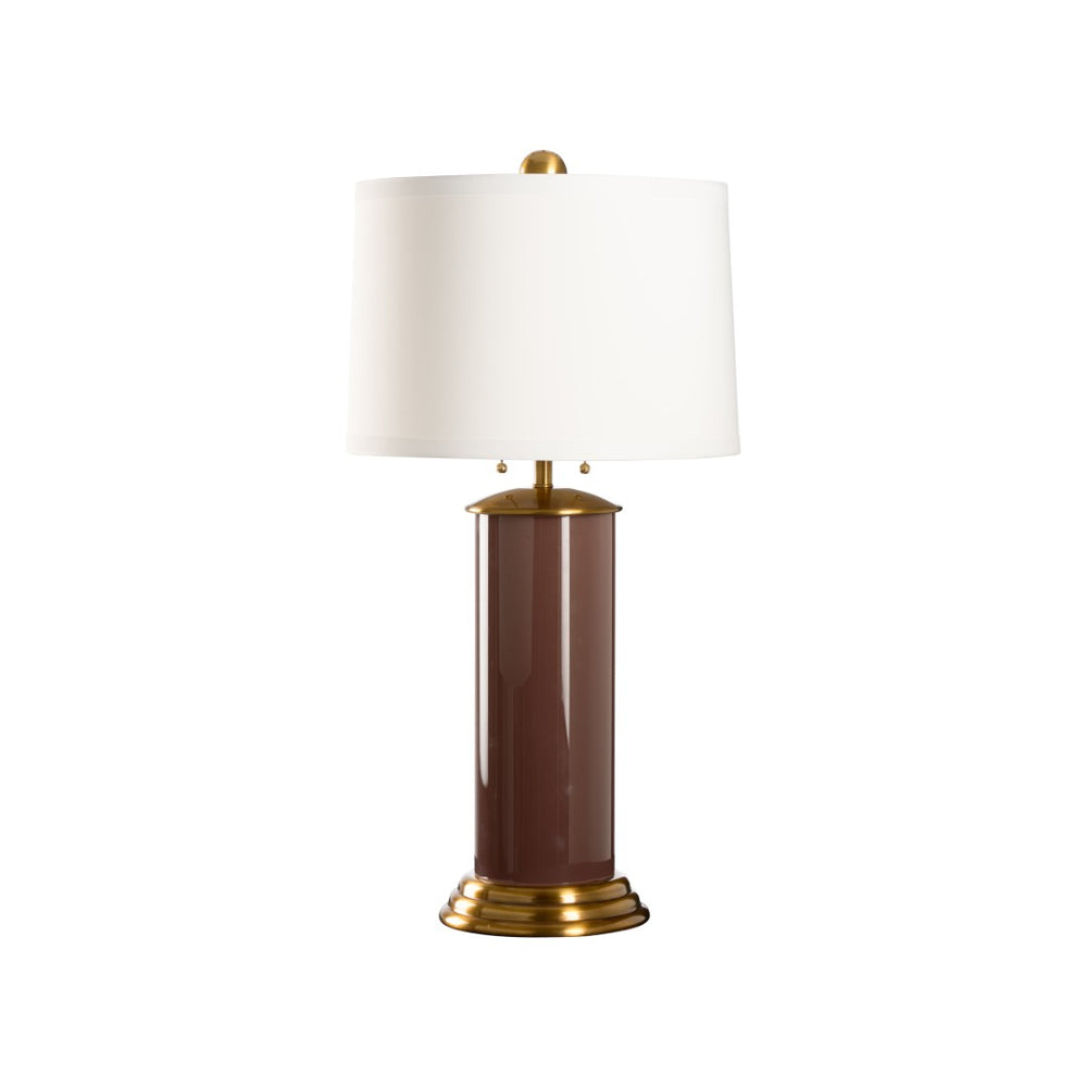 Wildwood Savannah Sculptural Lamp With Reverse-Painted Glass Column, Antique Brass Accents & White Shade 61497