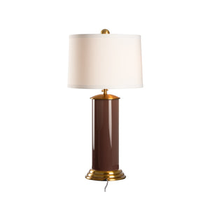 Wildwood Savannah Sculptural Lamp With Reverse-Painted Glass Column, Antique Brass Accents & White Shade 61497