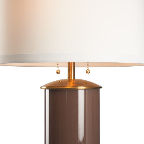 Wildwood Savannah Sculptural Lamp With Reverse-Painted Glass Column, Antique Brass Accents & White Shade 61497