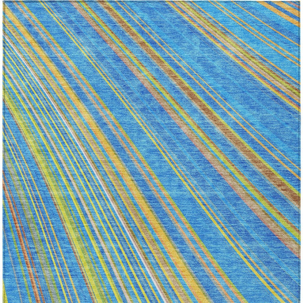 HomeRoots 5' Washable Denim Blue and Gold Striped Area Rug for Stylish Indoor and Outdoor Spaces, Easy Care 8' X 10' 614974