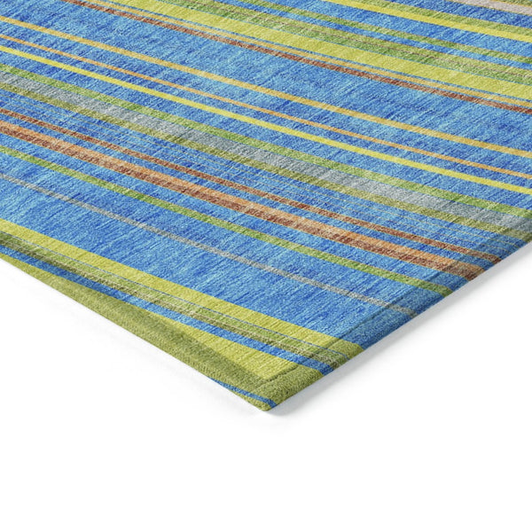 HomeRoots 5' Washable Denim Blue and Gold Striped Area Rug for Stylish Indoor and Outdoor Spaces, Easy Care 8' X 10' 614974
