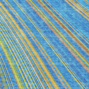 HomeRoots 5' Washable Denim Blue and Gold Striped Area Rug for Stylish Indoor and Outdoor Spaces, Easy Care 8' X 10' 614974