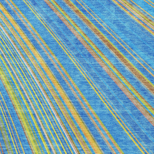 HomeRoots 5' Washable Denim Blue and Gold Striped Area Rug for Stylish Indoor and Outdoor Spaces, Easy Care 8' X 10' 614974
