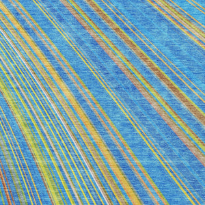 HomeRoots 5' Washable Denim Blue and Gold Striped Area Rug for Stylish Indoor and Outdoor Spaces, Easy Care 10' X 14' 614976