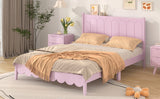 English Elm Full Size Wood Platform Bed Frame, Retro Style Bed With Rectangular Headboard,No Need Box Spring,Pink