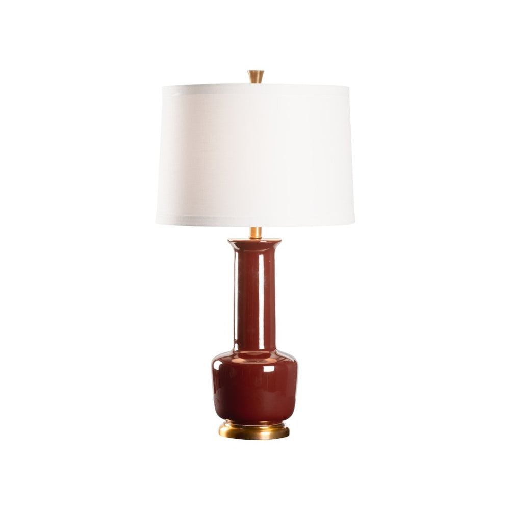 Wildwood Olsen Aubergine Glazed Ceramic Table Lamp With Antique Brass, Ivory Linen Shade — Transitional 29.5" 61499