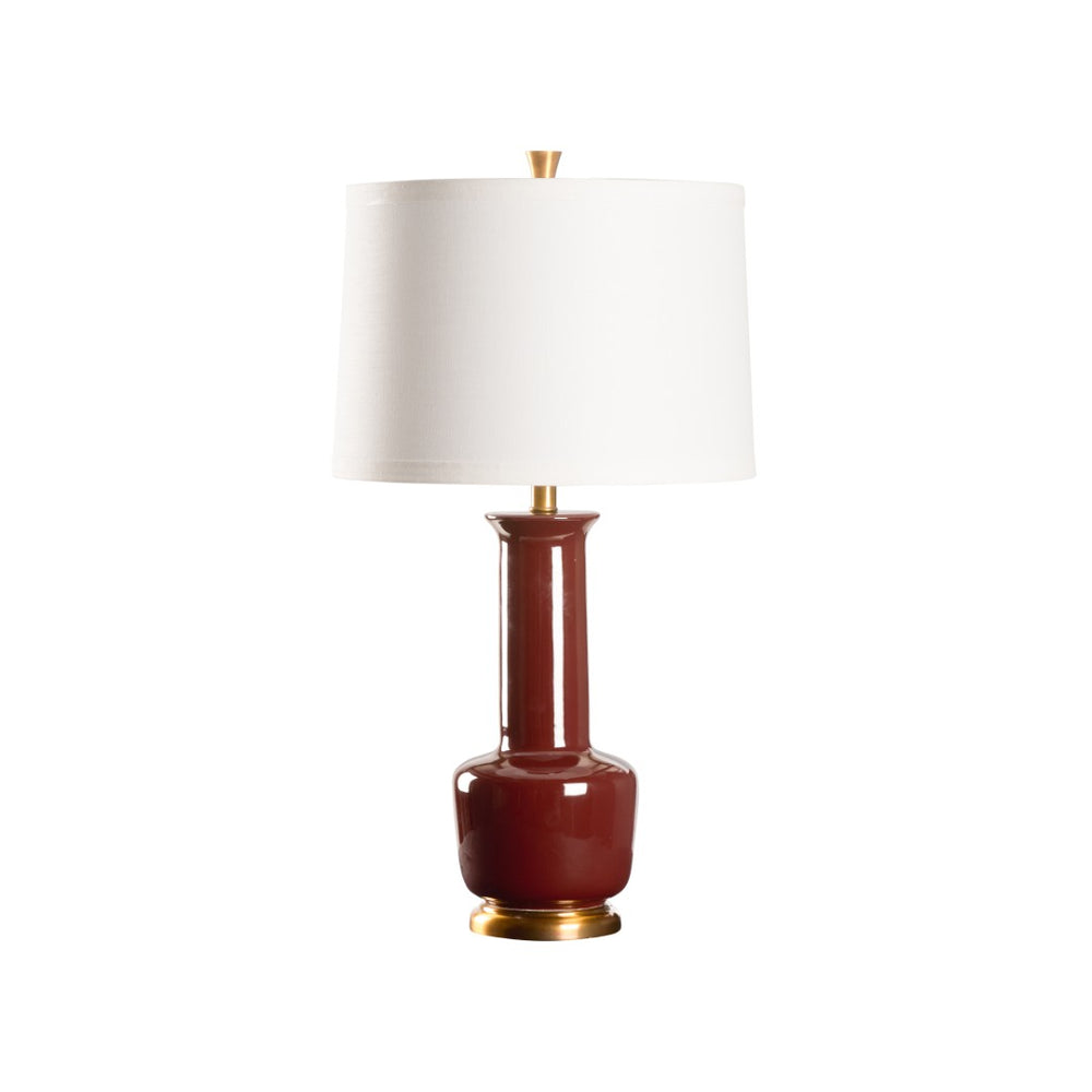 Wildwood Olsen Aubergine Glazed Ceramic Table Lamp With Antique Brass, Ivory Linen Shade — Transitional 29.5" 61499
