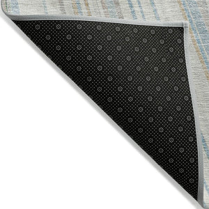 HomeRoots 5' Striped Indoor Outdoor Area Rug in Ivory, Blue, and Green - Durable, Washable, Stylish Design 5' X 8' 614990