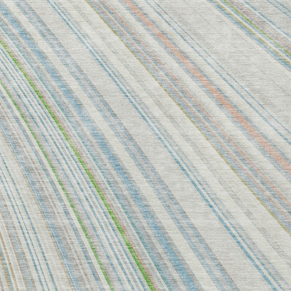 HomeRoots 5' Striped Indoor Outdoor Area Rug in Ivory, Blue, and Green - Durable, Washable, Stylish Design 5' X 8' 614990
