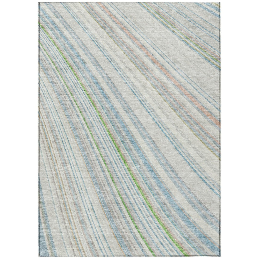 HomeRoots 5' Striped Indoor Outdoor Area Rug in Ivory, Blue, and Green - Durable, Washable, Stylish Design 8' X 10' 614992