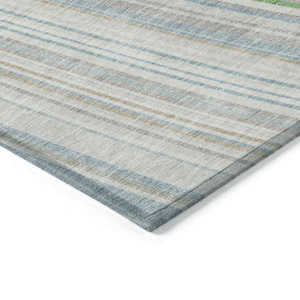 HomeRoots 5' Striped Indoor Outdoor Area Rug in Ivory, Blue, and Green - Durable, Washable, Stylish Design 8' X 10' 614992