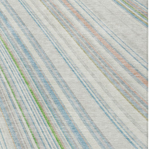 HomeRoots 5' Striped Indoor Outdoor Area Rug in Ivory, Blue, and Green - Durable, Washable, Stylish Design 8' X 10' 614992