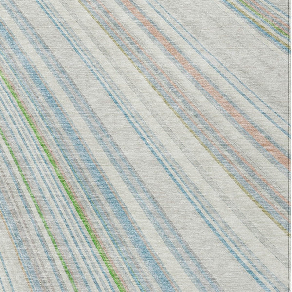 HomeRoots 5' Striped Indoor Outdoor Area Rug in Ivory, Blue, and Green - Durable, Washable, Stylish Design 8' X 10' 614992
