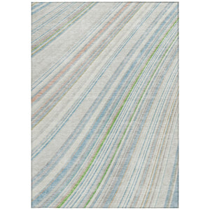 HomeRoots 5' Striped Indoor Outdoor Area Rug in Ivory, Blue, and Green - Durable, Washable, Stylish Design 9' X 12' 614993