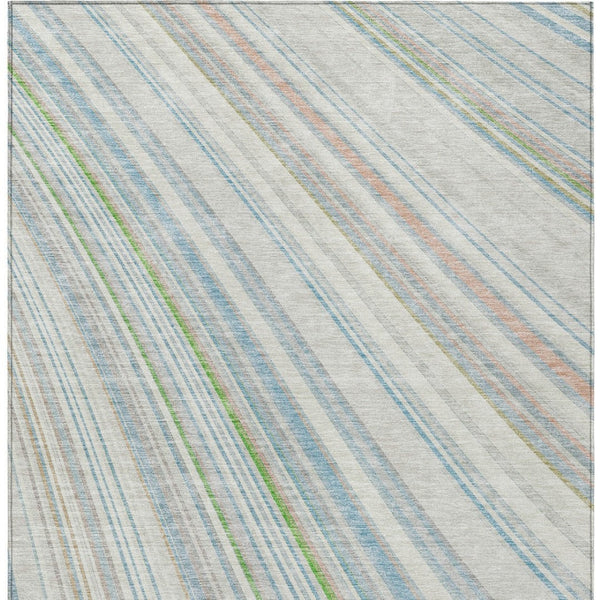 HomeRoots 5' Striped Indoor Outdoor Area Rug in Ivory, Blue, and Green - Durable, Washable, Stylish Design 9' X 12' 614993