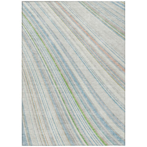 HomeRoots 5' Striped Indoor Outdoor Area Rug in Ivory, Blue, and Green - Durable, Washable, Stylish Design 10' X 14' 614994
