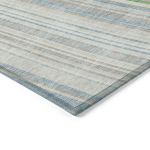 HomeRoots 5' Striped Indoor Outdoor Area Rug in Ivory, Blue, and Green - Durable, Washable, Stylish Design 10' X 14' 614994