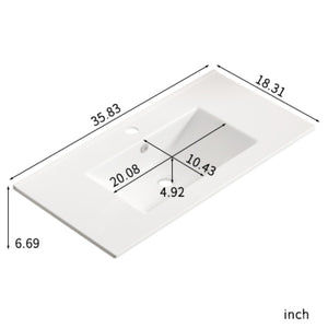 English Elm 36inch Ceramic Vanity Top Oval Basin Cultured Marble Glossy White Overflow Included W3402P324608