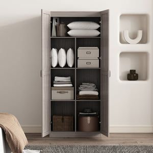 English Elm Cornelia Grey Storage Cabinet 71" Tall MDF with 6 Adjustable Shelves, Soft-Close Doors & Mop Base B365P397854