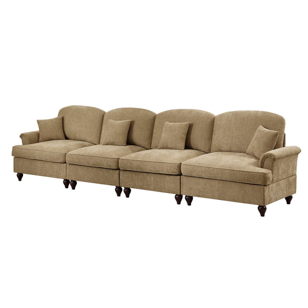 English Elm Elegant Mid Century 4-Seater Sofa Couch With Removable Pleat Skirts, Flared Arms & Cozy Chenille Design W3041S00249