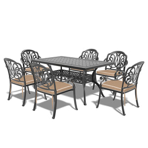 English Elm 7-Piece Cast Aluminum Patio Dining Set With Brown Cushions For 6 – Stylish, Durable & Easy Care! W1710S00490