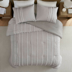 English Elm 3- Piece King Cotton Yarn Dyed Stripe Jacquard Pompom Comforter Set Oeko-tex Certified Grey B035P482891