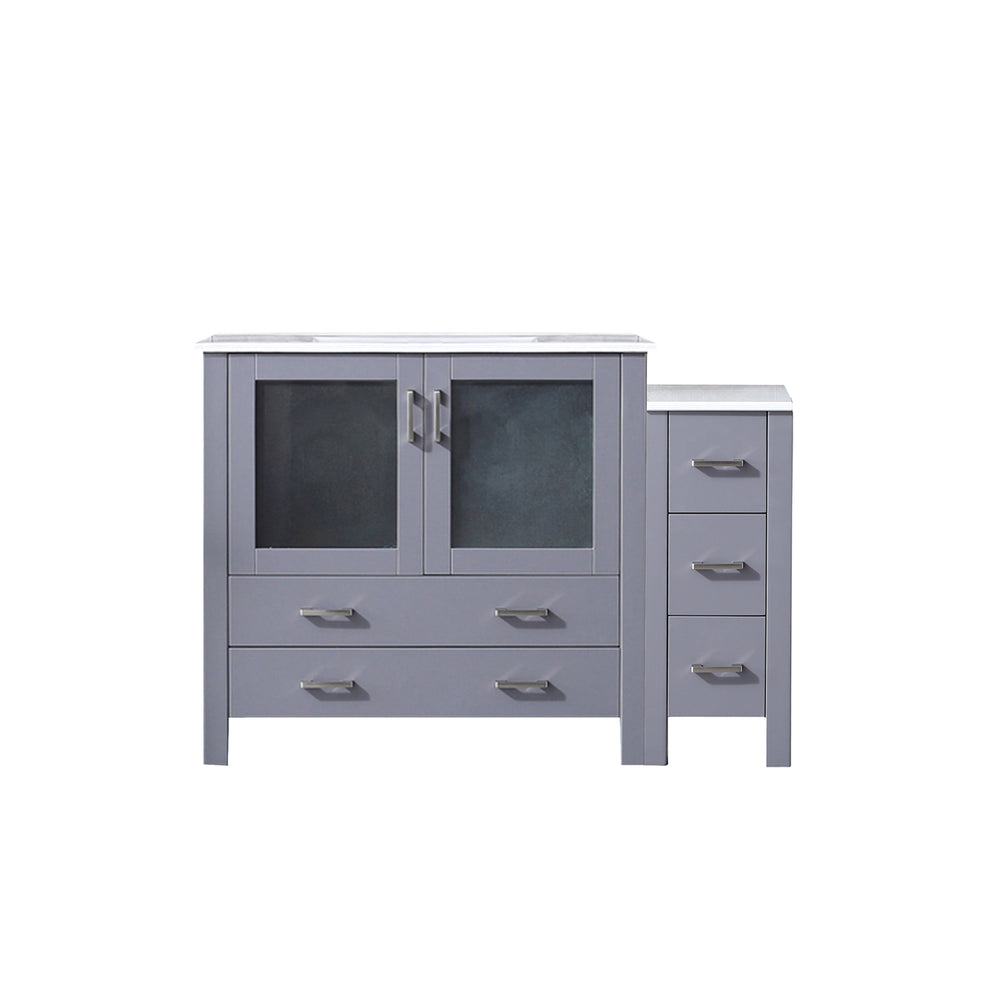 English Elm Dark Grey Single Bath Vanity 48" W With White Ceramic Top, Side Cabinet & Soft-Close Storage Drawers B2731S00970