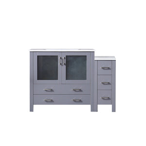 English Elm Dark Grey Single Bath Vanity 48" W With White Ceramic Top, Side Cabinet & Soft-Close Storage Drawers B2731S00970