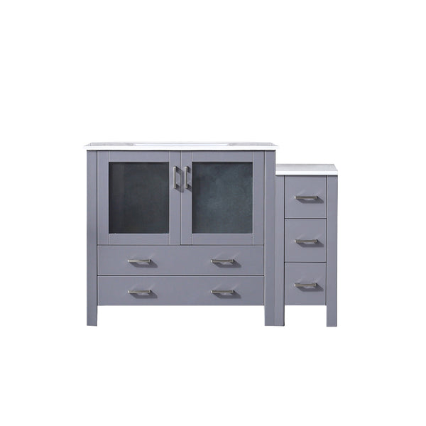 English Elm Dark Grey Single Bath Vanity 48" W With White Ceramic Top, Side Cabinet & Soft-Close Storage Drawers B2731S00970