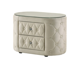 English Elm Luxurious 1Pc Nightstand With Plush Upholstery, Glass Top & Storage Drawers - Elegant Ivory Design B2741P321023