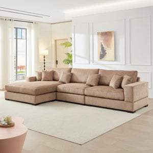 English Elm 148.03'' Mid Century Modern 4 Seat Sectional Sofa with Reversible Chaise for Living Room Brown W876S00328