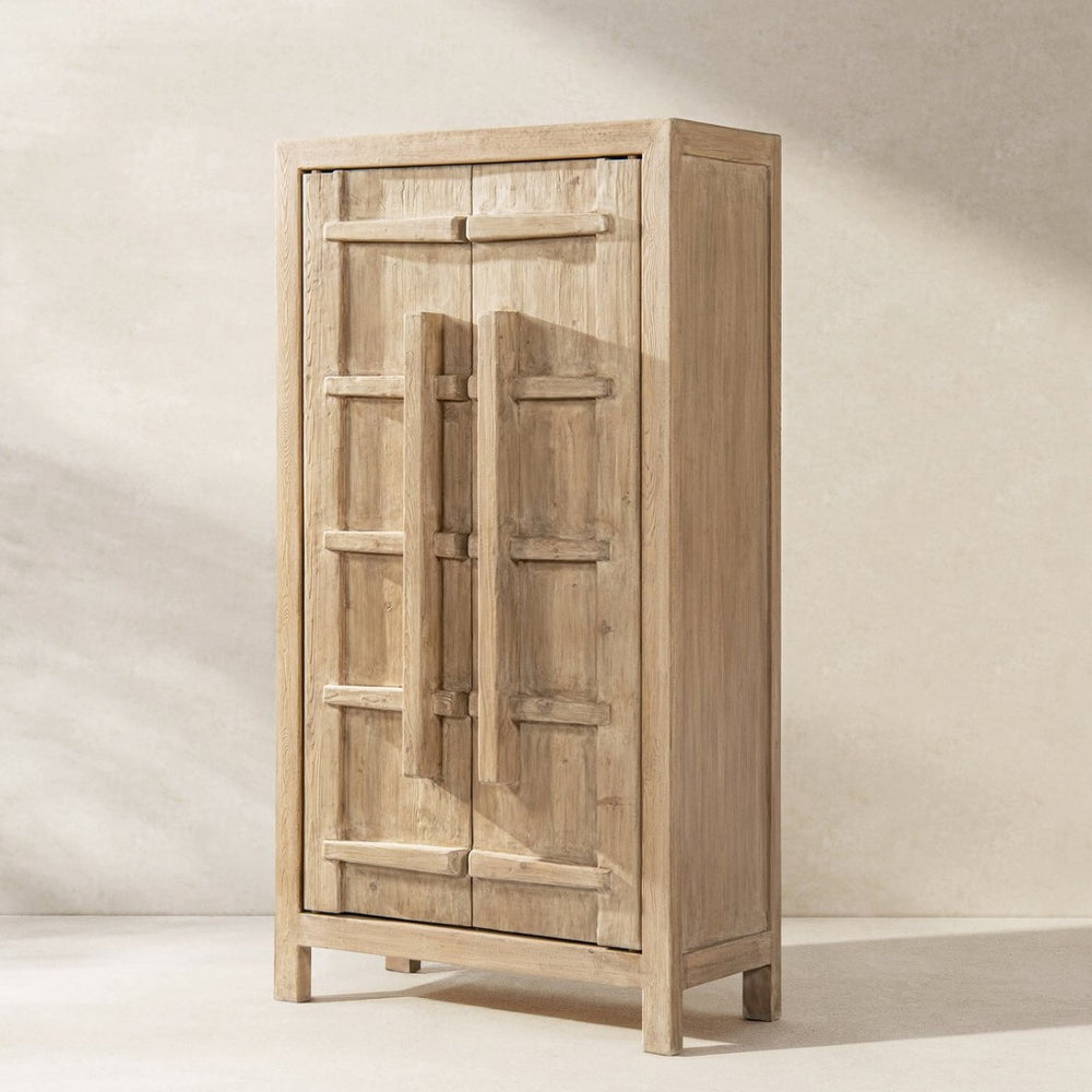 English Elm Rowan Reclaimed Pine Tall Cabinet Crossbar Double Doors Rustic Farmhouse Storage B2719P474455