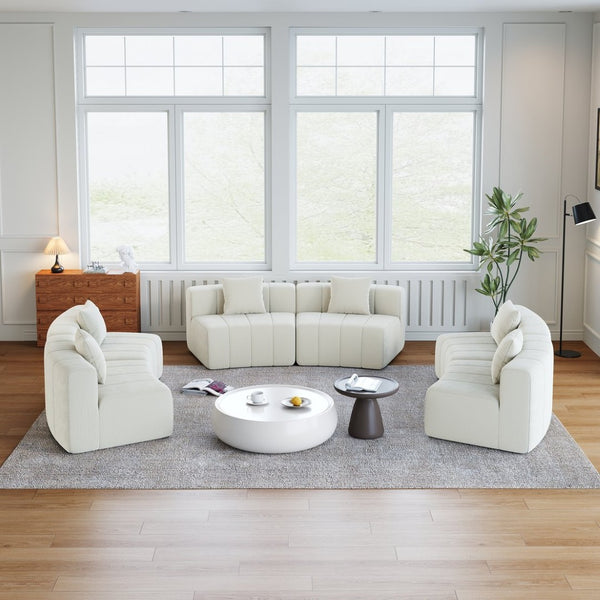 English Elm Chenille Modular Semi Circular Sectional Sofa with Plush Upholstery for Living Rooms Beige W834S00580