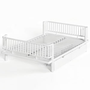 English Elm Queen Storage Platform Bed Low Profile Metal Frame with Built-in Drawers for Small Spaces Light White W5305P471354