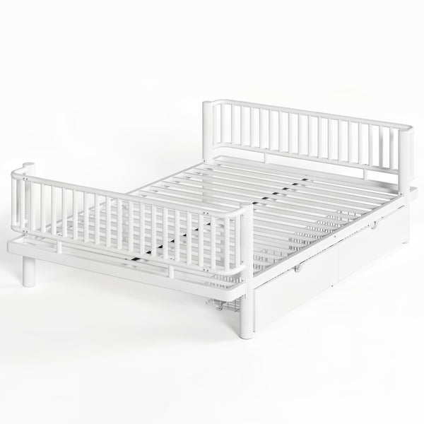 English Elm Queen Storage Platform Bed Low Profile Metal Frame with Built-in Drawers for Small Spaces Light White W5305P471354