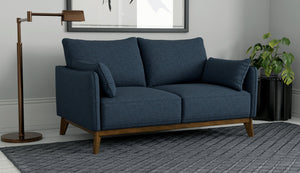 English Elm Blue Textured Fabric Mid-century Modern Loveseat with Flared Wood Legs for Living Room B361P494964