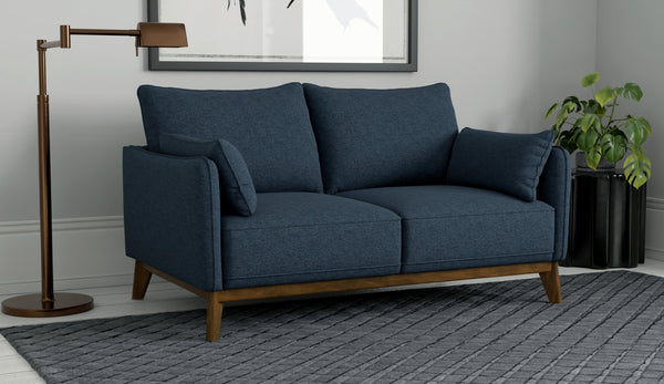 English Elm Blue Textured Fabric Mid-century Modern Loveseat with Flared Wood Legs for Living Room B361P494964