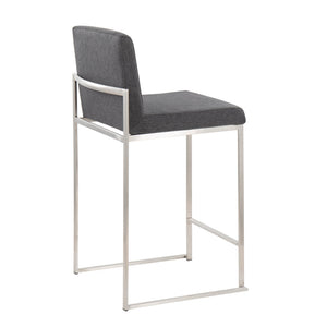 English Elm Fuji Contemporary High Back Counter Stool Set Of 2 - Stylish Charcoal Fabric & Durable Stainless Steel B202P221958