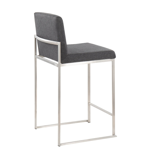 English Elm Fuji Contemporary High Back Counter Stool Set Of 2 - Stylish Charcoal Fabric & Durable Stainless Steel B202P221958