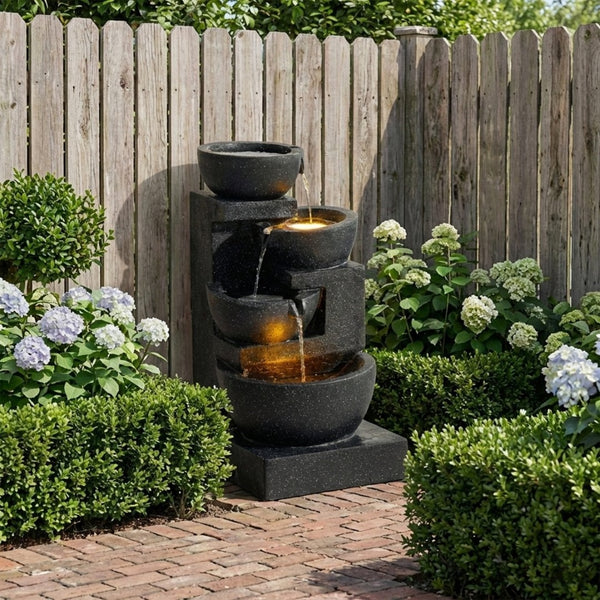 English Elm 29-inch Terrazzo Polyresin 4-tier Cascading Outdoor Fountain with Warm Led Glow W853P412666