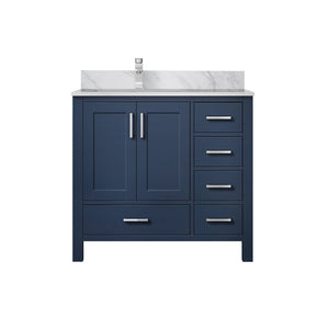 English Elm Navy 36" Bath Vanity with Carrara Marble Top & Chrome Faucet, Soft-Close Drawers, Spacious Storage B2731P259053