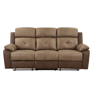 English Elm Plush Microfiber Reclining Sofa with Tufted Arms and Solid Wood Frame for Living Rooms B011P228557