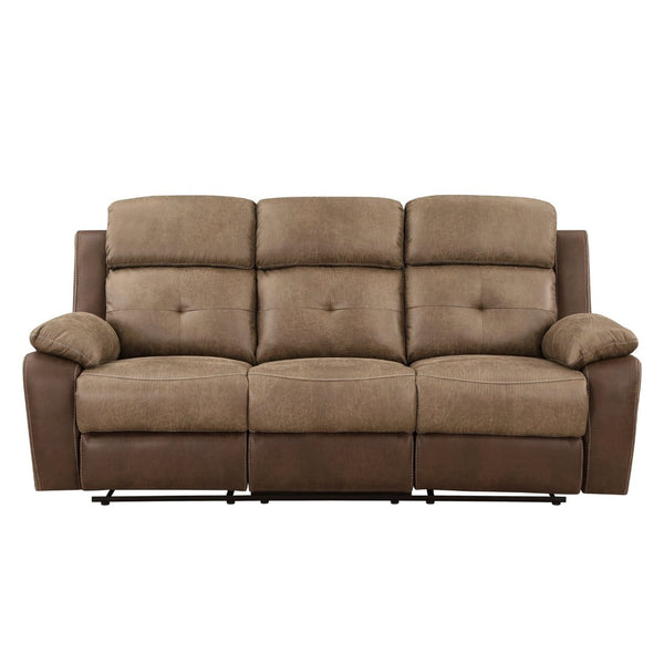 English Elm Plush Microfiber Reclining Sofa with Tufted Arms and Solid Wood Frame for Living Rooms B011P228557