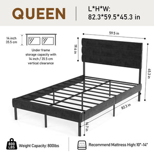 English Elm Queen Upholstered Platform Bed Fabric Headboard 14 Inch Storage No Box Spring T3963P383602
