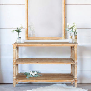 English Elm Rustic 3-Tier Console Table with Gothic Arched Cutouts, 47.24" Antique Natural Wood Entryway Shelf W2295P365031